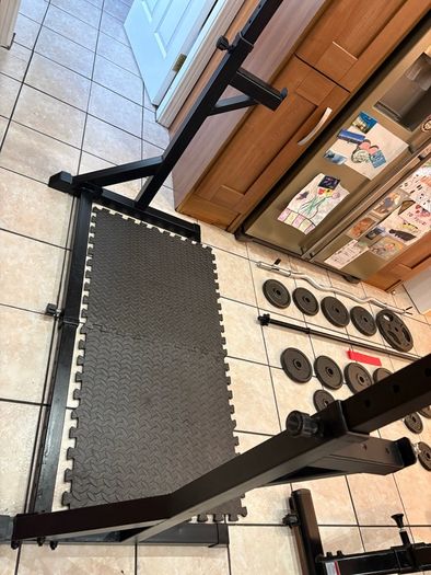 Gym Weightlifting Bundle, Great Value! Metal Weights, Squat Rack, Weight Bench, Bars, Mats + More!