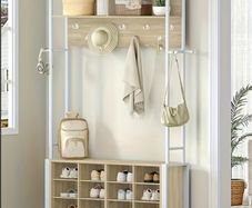 Coat Rack with Bench, Shoe Storage & Shelves