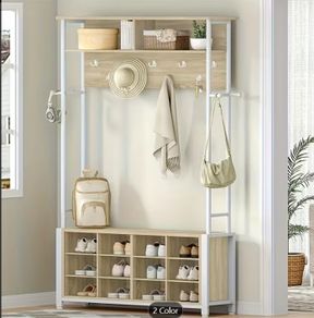 Coat Rack with Bench, Shoe Storage & Shelves