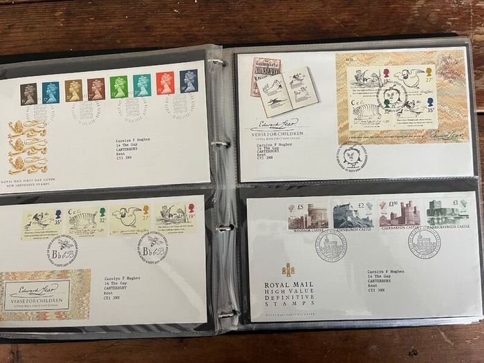 Collection of  74 UK First Day Cover stamps 1987 to 1992 in album plus 5 extra pages and book