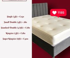 New Grey Divan Base, Headboard & Mattresses