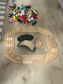 Wooden road/train track and wooden trains