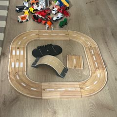 Wooden road/train track and wooden trains