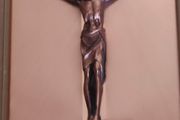 Framed copper crucifix - the copper figure of Christ, set against a copper mount,