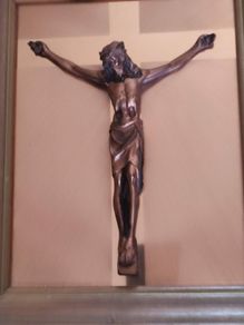 Framed copper crucifix - the copper figure of Christ, set against a copper mount,