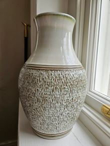 Denby Studio Pottery Bracken Pattern 12.5" Vase Mottled Textured Stoneware