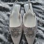 White Satin Brooch Flat Pumps Image 2