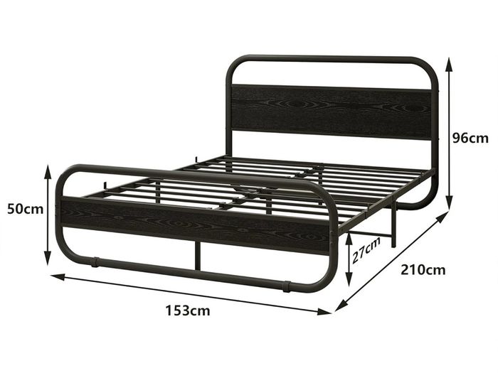 King Size Bed Frame Metal Platform Bed Frame with Wood Headboard