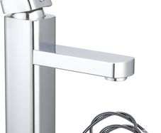 FREE POSTAGE Basin Tap Washroom Hot and Cold Mixer Tap Single Lever Bathroom Sink Faucet with 80CM UK Standard Hoses, Chrome