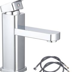 FREE POSTAGE Basin Tap Washroom Hot and Cold Mixer Tap Single Lever Bathroom Sink Faucet with 80CM UK Standard Hoses, Chrome