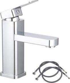 FREE POSTAGE Basin Tap Washroom Hot and Cold Mixer Tap Single Lever Bathroom Sink Faucet with 80CM UK Standard Hoses, Chrome