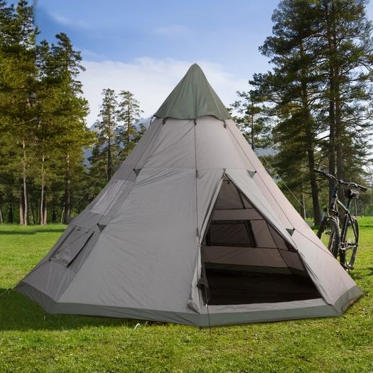6-Person Outdoor Metal Frame Camping Tent w/ Carrier Bag Grey