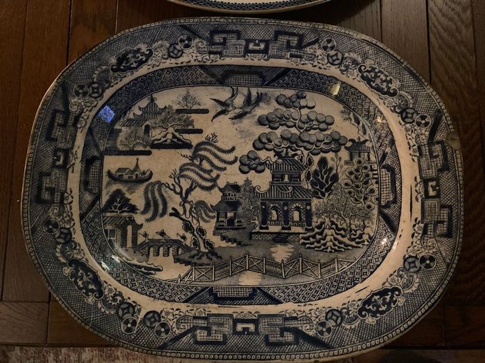 2 Antique blue and white platters