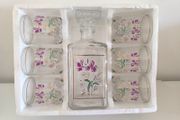 Vintage Italian A. Masserini 7 Piece Whisky Decanter Set  Floral Design Boxed