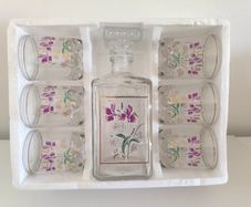 Vintage Italian A. Masserini 7 Piece Whisky Decanter Set  Floral Design Boxed