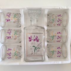 Vintage Italian A. Masserini 7 Piece Whisky Decanter Set  Floral Design Boxed