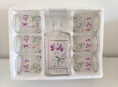 Vintage Italian A. Masserini 7 Piece Whisky Decanter Set  Floral Design Boxed
