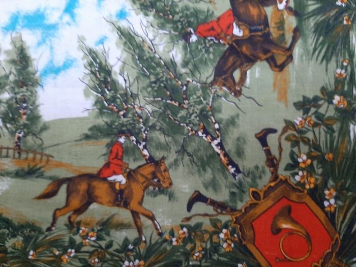 vintage horse hunting table cloth 60's
