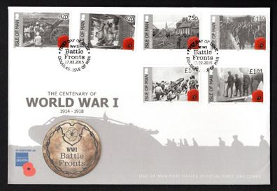 2015 Isle of Man Centenary of Word War I (2nd Issue) Commemorative Stamps First Day Cover (FDC)