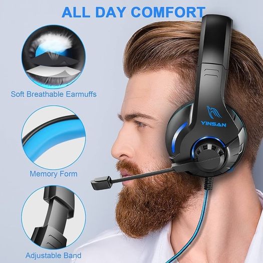 MULTIPLE COLOURS AVAILABLE Gaming Headset for PS4, Xbox One Headset with Mic Surround Stereo Gaming Headphones with LED Light, Compatible with Nintendo Switch PS5 Xbox Series X/S PC (USB Extension Cable Included), Blue