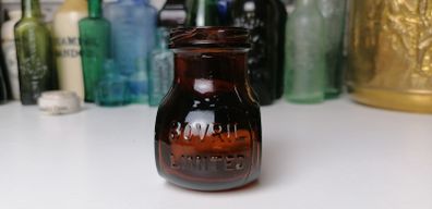 64 - Beautiful Vintage 4oz Bovril Dark Brown Glass Embossed Letters Jar