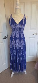 Blue White Boho Paisley Midi Maxi Dress Summer Holiday Festival Wear