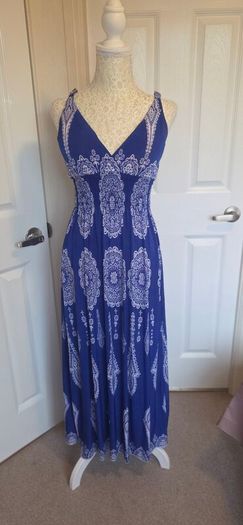 Blue White Boho Paisley Midi Maxi Dress Summer Holiday Festival Wear