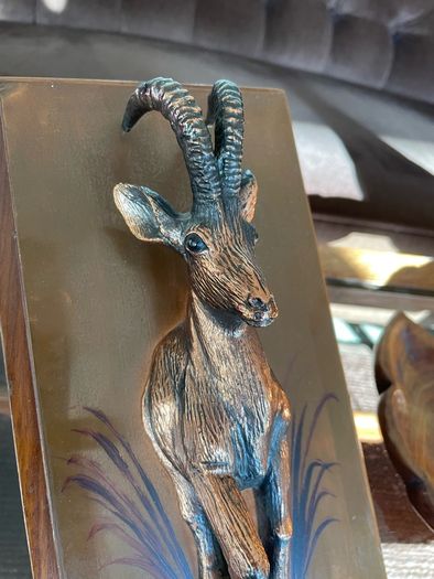Rare Vintage Rhobard Rhonya Rhodesia Teak and Copper Sable Antelope Mounted Plaque