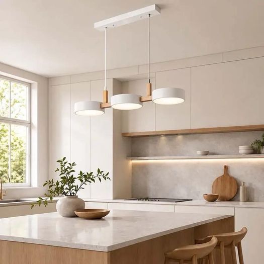 Pendant light - Wood & Acrylic 3-light Fixture / NEW
