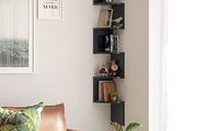 5-Tier Wall-Mounted Corner Shelf, Wooden Display Shelf, for Kitchen, Bedroom, Living Room, Study, Black