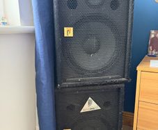 Pair of Passive PA Speakers the box and Behringer Carpeted Cabinets with Speakon Inputs plus Cables