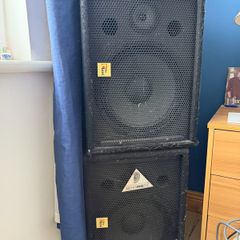 Pair of Passive PA Speakers the box and Behringer Carpeted Cabinets with Speakon Inputs plus Cables