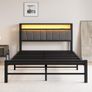 King Size Bed Frame with Storage and LED Lights,5ft Metal Platform Bed Frame King Size Bed Base with Charging Station,Mattress Base,Strong Slats Support,Under-bed Storage,Noise Free,Grey Image 8