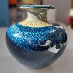 Stunning Louis Mulcahy Ireland Blue Drip Glaze Ceramic Posy Vase Medium - Made in Dingle