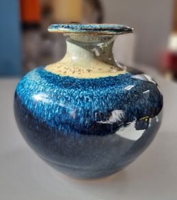 Stunning Louis Mulcahy Ireland Blue Drip Glaze Ceramic Posy Vase Medium - Made in Dingle