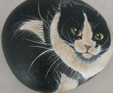 Handpainted cat on stone 1993