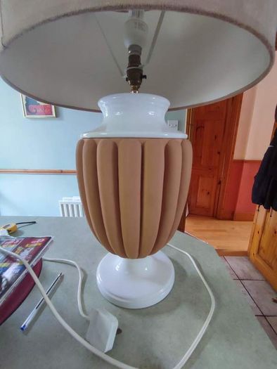 Vintage Large Terracotta And Porcelain Table Lamp.