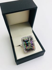 Brand New 18ct White Gold Mystic Topaz & Diamond Cocktail Ring