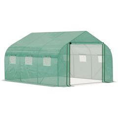 Walk-in Polytunnel Garden Greenhouse, Outdoor Mesh Door Greenhouse with PE Cover and 6 Windows, 3.5 x 3 x 2m, Green (FREE SHIPPING)