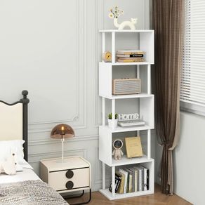 5/6-Tier Tall Bookshelf,S-Shaped Geometric Bookcase, Wood Display Shelves With Storage,Modern Bookshelf for Living Room Bedroom, Home Office, White