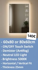 LED Bathroom Mirror 60x80cm Antifog Defogger