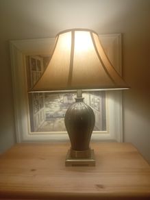 mindy brown lamp. Brown base. Gold base.