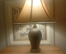 mindy brown lamp. Brown base. Gold base.