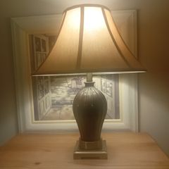 mindy brown lamp. Brown base. Gold base.