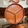 Vintage Teak Mid Century Divided Serving Platter Carved Handle Retro Stylised Fish Image 7