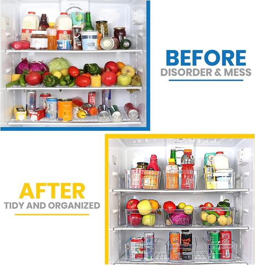 Premium Organiser Storage - Set of 8 Storage Bins (4 Large, 4 Small) Multipurpose Fridge, Pantry & Kitchen Storage, Organiser (MULTIPLE COLOURS)