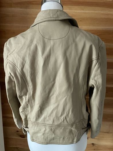 Kookai women leather cream jacket biker 3/4 length sleeves size 12