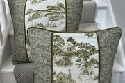 Handmade Olive Green and Cream Toile Cushion Covers Pair 20 x 20 Inches