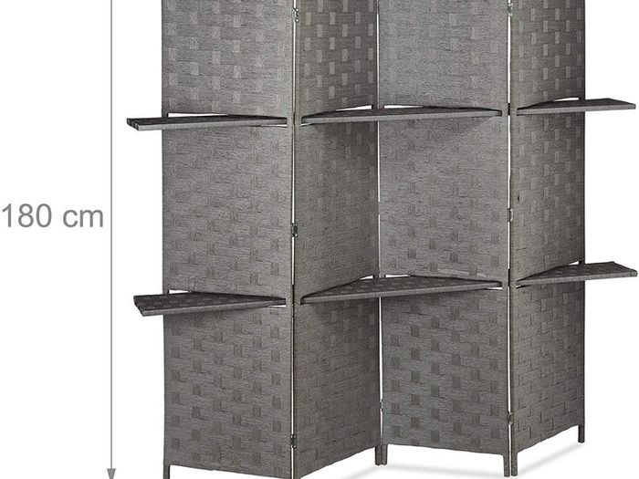 4-Piece Folding Room Divider 2 Shelves - Free Delivery Nationwide