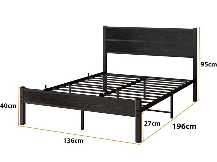 Double Bed Frame with Wooden Headboard